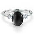 thumbnail image 3 of Gem Stone King 14K White Gold Black Onyx and White Created Sapphire Engagement Ring for Women | 2.86 Cttw | Oval Cabochon 10X8MM | Gemstone December Birthstone | Size 8, 3 of 6