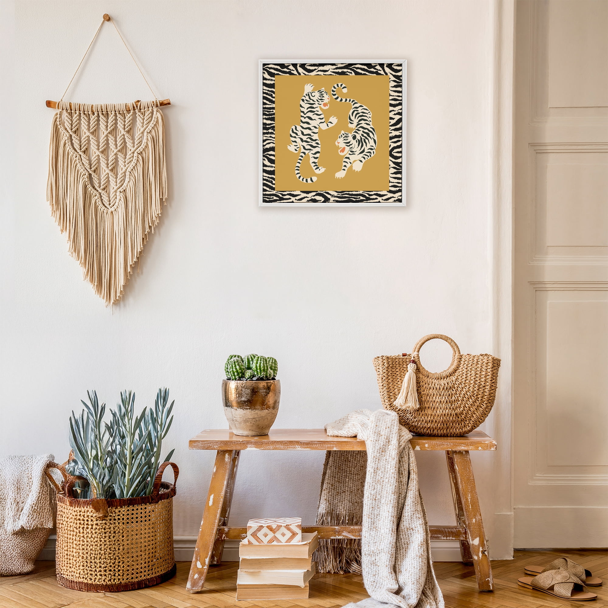 Stupell Industries Boho Twin Tiger Stripes White Framed Giclee Art, design by Karolina Sato
