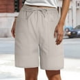 thumbnail image 2 of vigerkar Womens Summer Linen Shorts Casual Fashion Beach Shorts Drawstring Elastic Waist Comfy Quick Dry Pants with Pockets Beige, XXL, 2 of 5