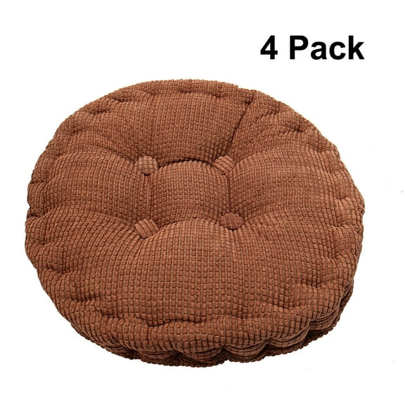 PiccoCasa 4 Pack Cotton Blends Round Strap Thickened Chair Cushion, Coffee Color