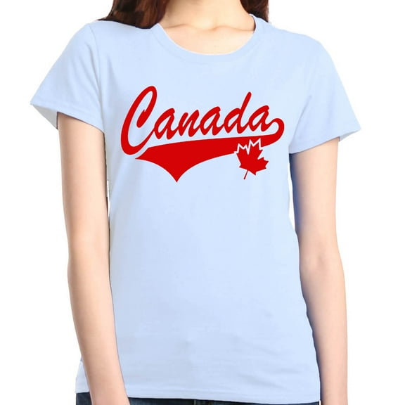 Shop4Ever Women's Canada Red with Leaf Canadian Flag Graphic T-Shirt Small White
