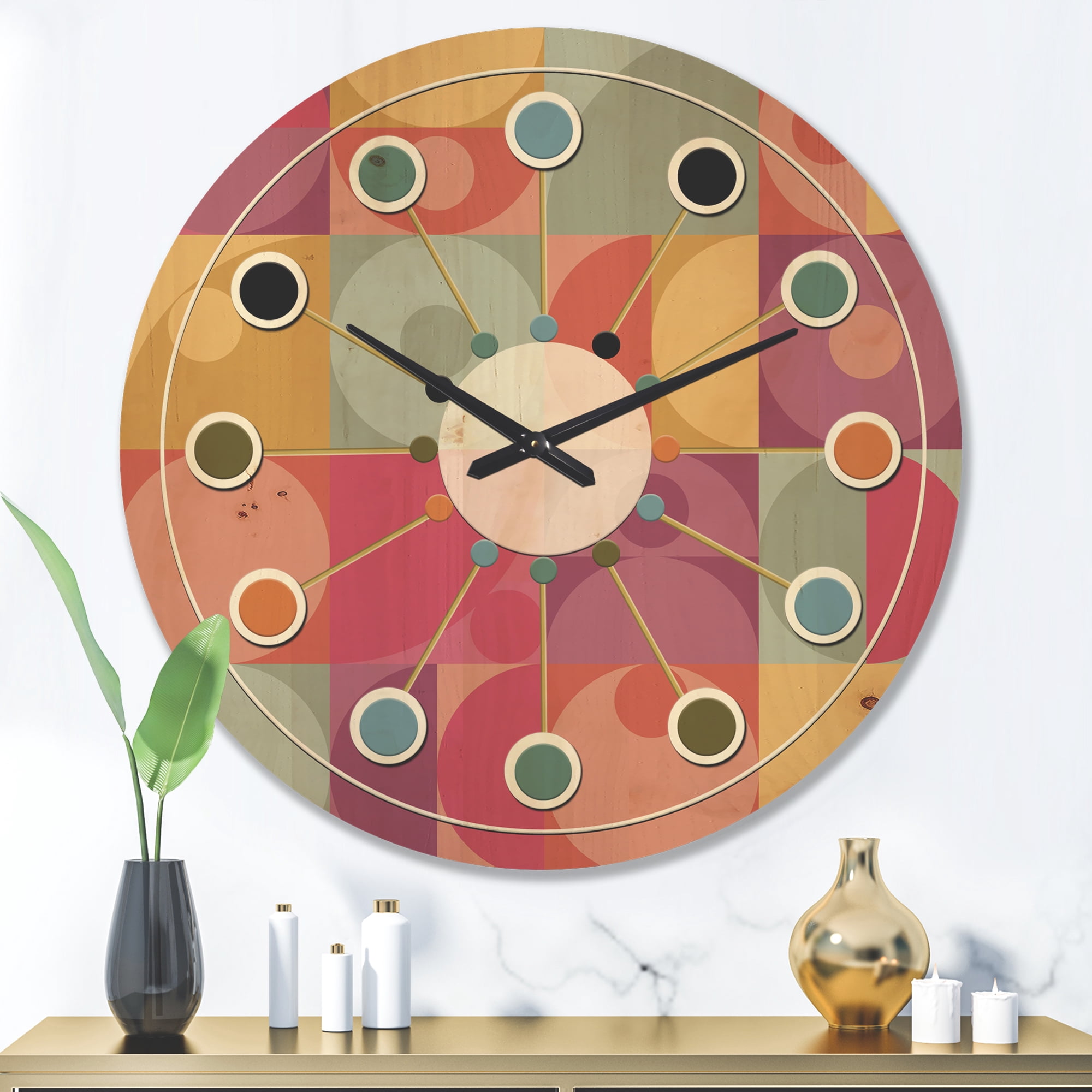 Designart 'Retro Geometric Minimal I' Mid-Century Modern Wood Wall Clock