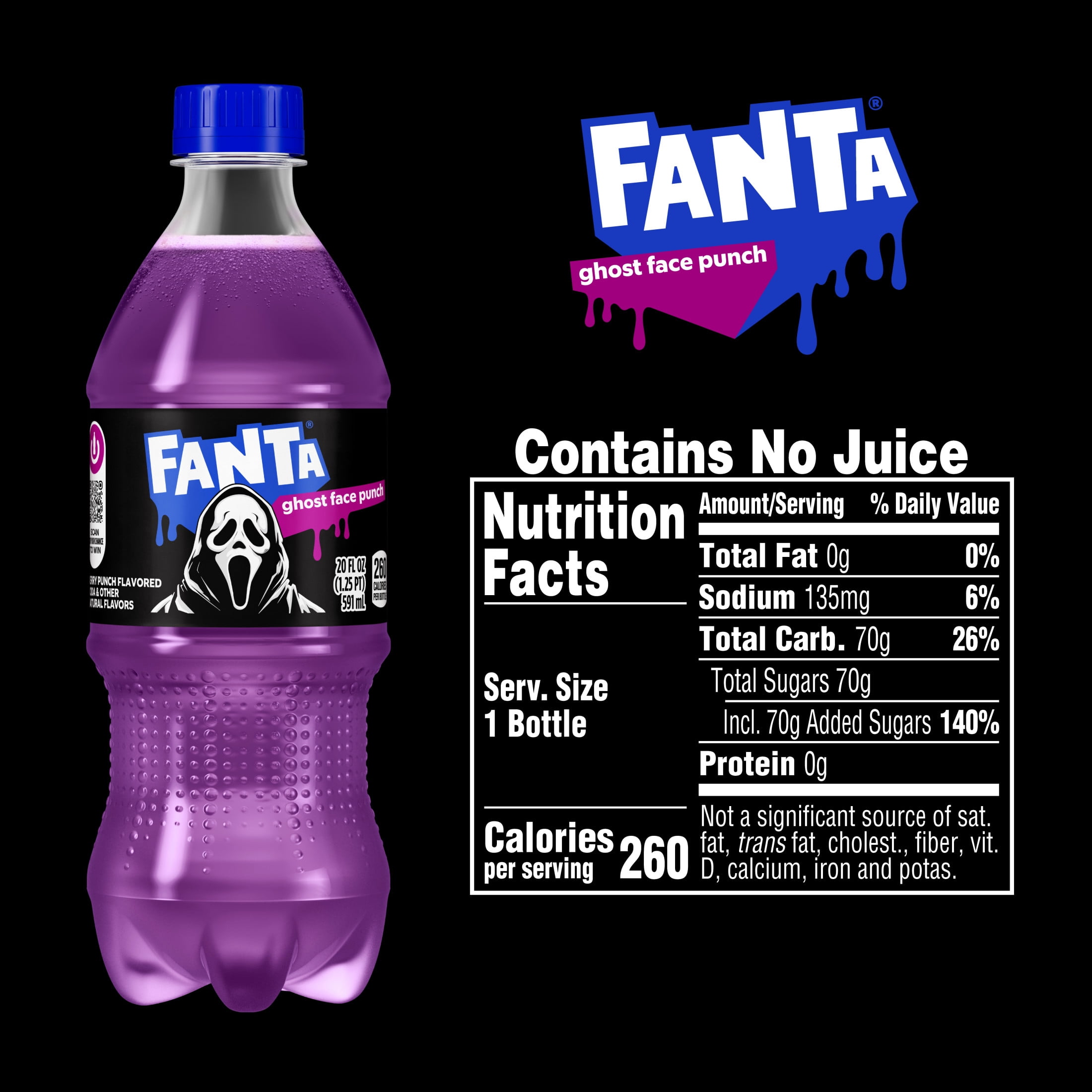 Fanta Ghost Face Punch Soda Pop Bottle, 20 fl oz