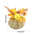 thumbnail image 3 of Artificial Glitter Pumpkin Ornament, Fall Decor with Dahlias and Autumn Leaves for Thanksgiving Table, 3 of 7
