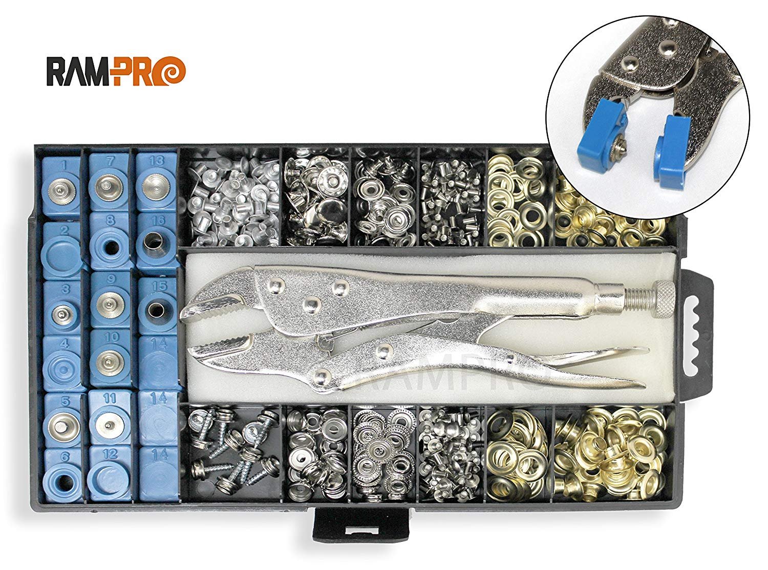 RAMPRO Snap, Grommet, Rivet Tool Kit for Tarps Complete With Over 400