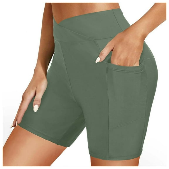 VNKIDY Women's Solid Color Slim Fit Swim Shorts High Waist Stretchy Sports SwImsuit With Pockets For Summer Beach Water Activities Fashionable Swimwear