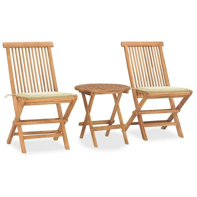 Juego de comedor para jardín VidaXL, plegable, 3 piezas, madera de teca con cojines