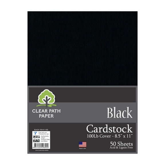 Black Cardstock - 8.5 x 11 inch - 100Lb Cover - 50 Sheets - Clear Path Paper