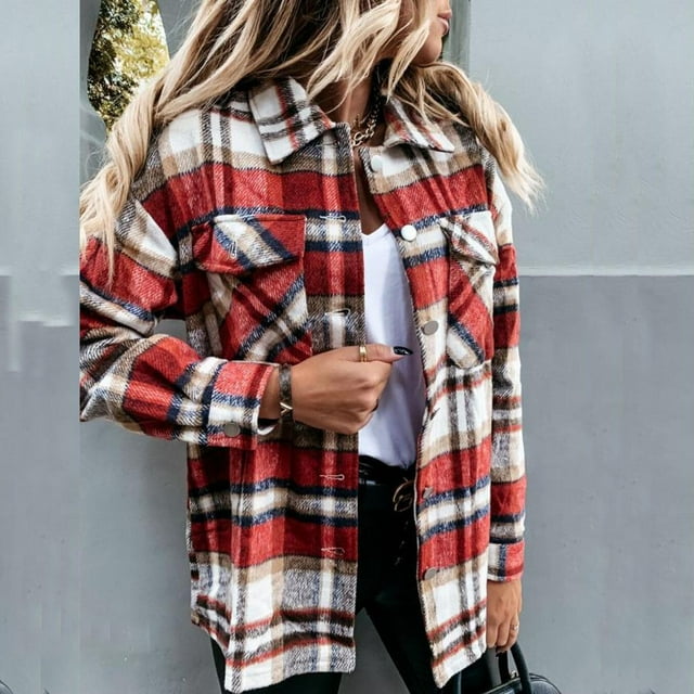 ICHUANYI Liquidación Moda Mujer Cuadros Impresión Cardigan Botón Abrigo Blusa Outwear Camisas ICHUANYI WER202308252447