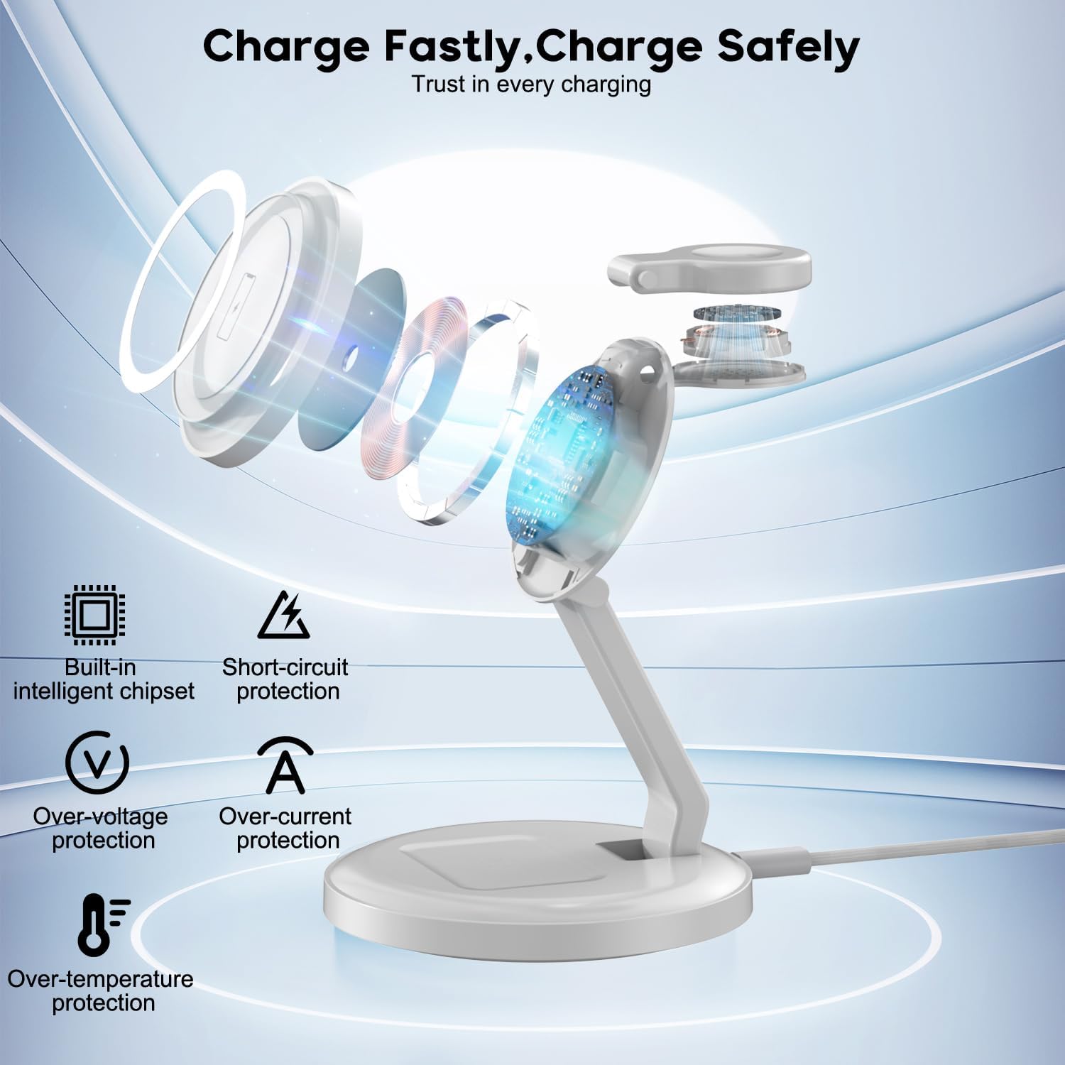 Wireless Charger, 3-in-1 Magnetic Wireless Charging Station Compatible with iPhone 17 16 15 14 13 12 Series, AirPods and iWatch Series - Foldable (White)