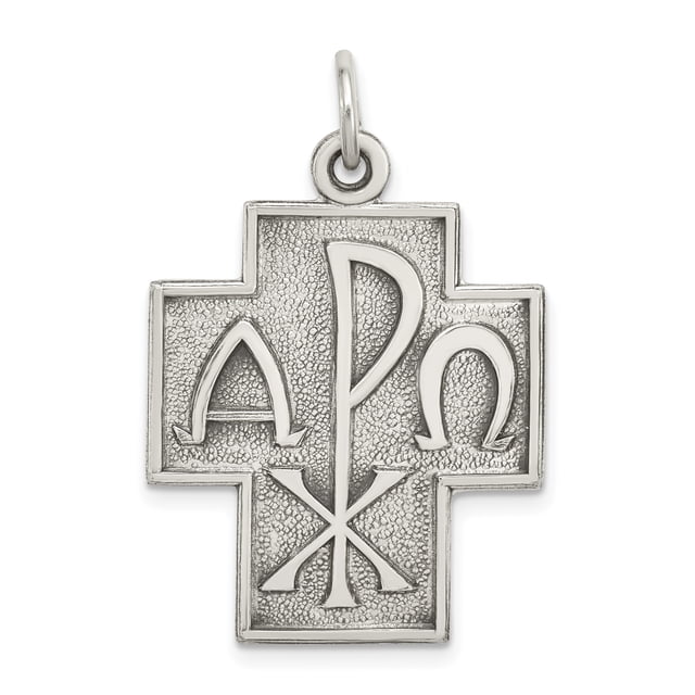 Pendentif en Forme de Croix Omega Alpha Antique en Argent Sterling 925