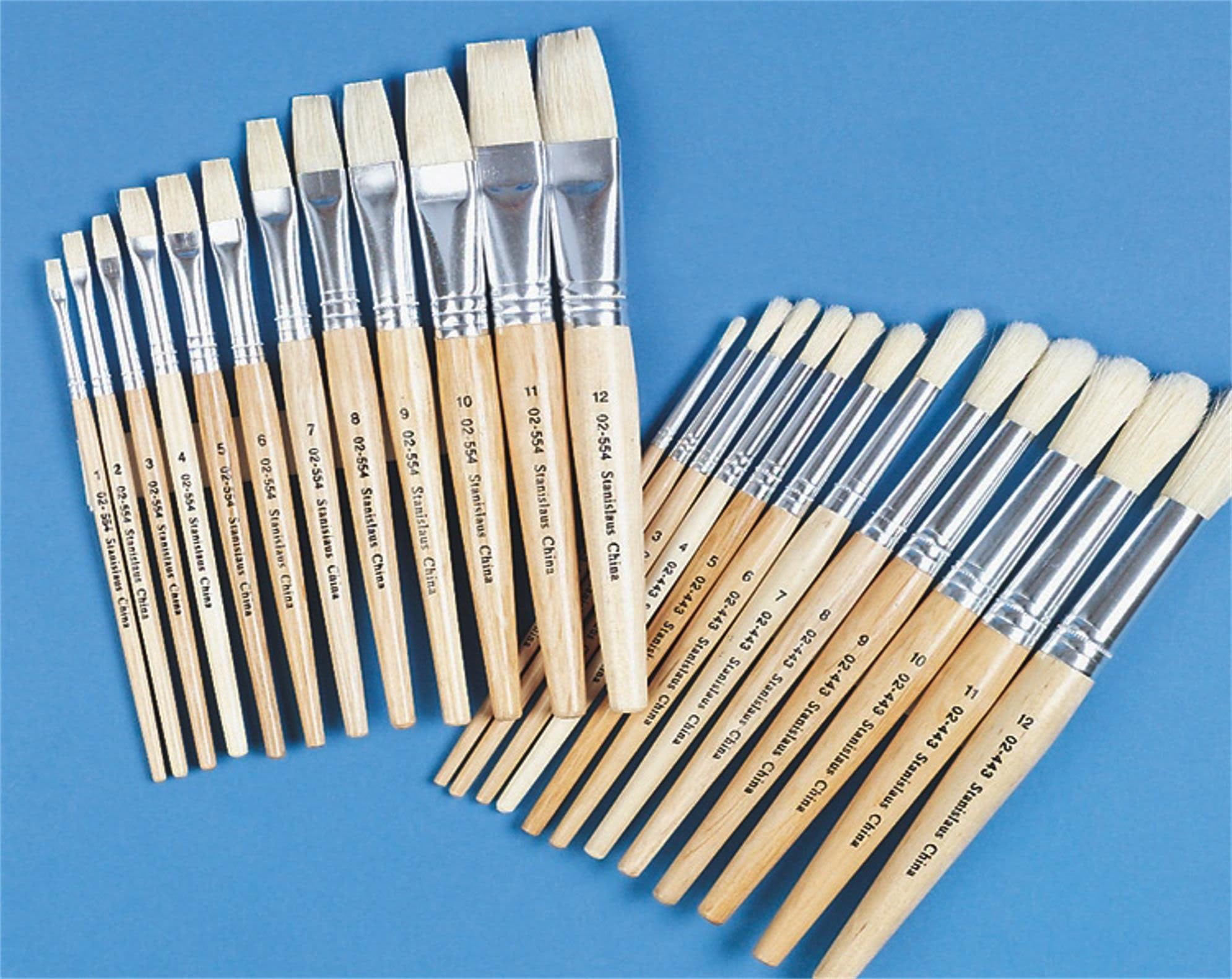 White Bristle School Brushes - Round and Flat (Set of 24)