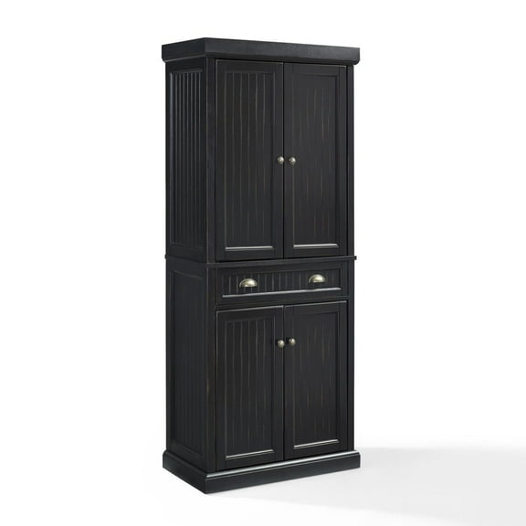 Kitchen Pantry Cabinet - 30" Wide Storage - Distressed Black Finish