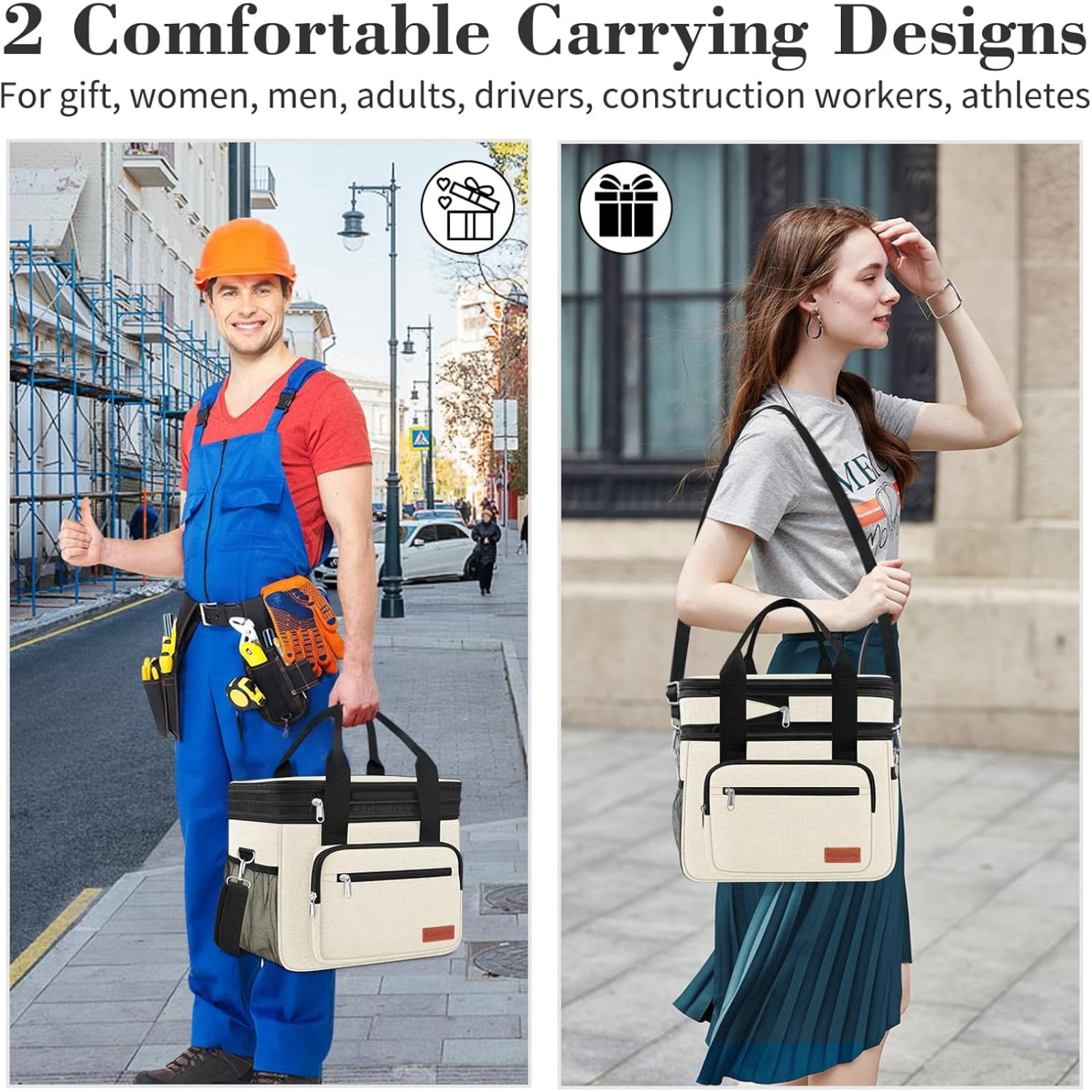 Large Expandable Insulated Lunch Bag for Men, 23L Double Deck Cooler with 4 Ice Packs & 2 Storage Bags