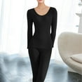 thumbnail image 2 of SnZhen Winter Loungewear Thermal Underwear Set Women Long Sleeved Solid Color Round Neck Warm Suits Pajama Set B-Black Free Size, 2 of 5