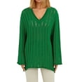 thumbnail image 1 of Liacowi Women Juniors Knitted Sweater Long Sleeve V-Neck Pullover Retro Jumpers Tops Fall Loose Knitwear for Teen, 1 of 6