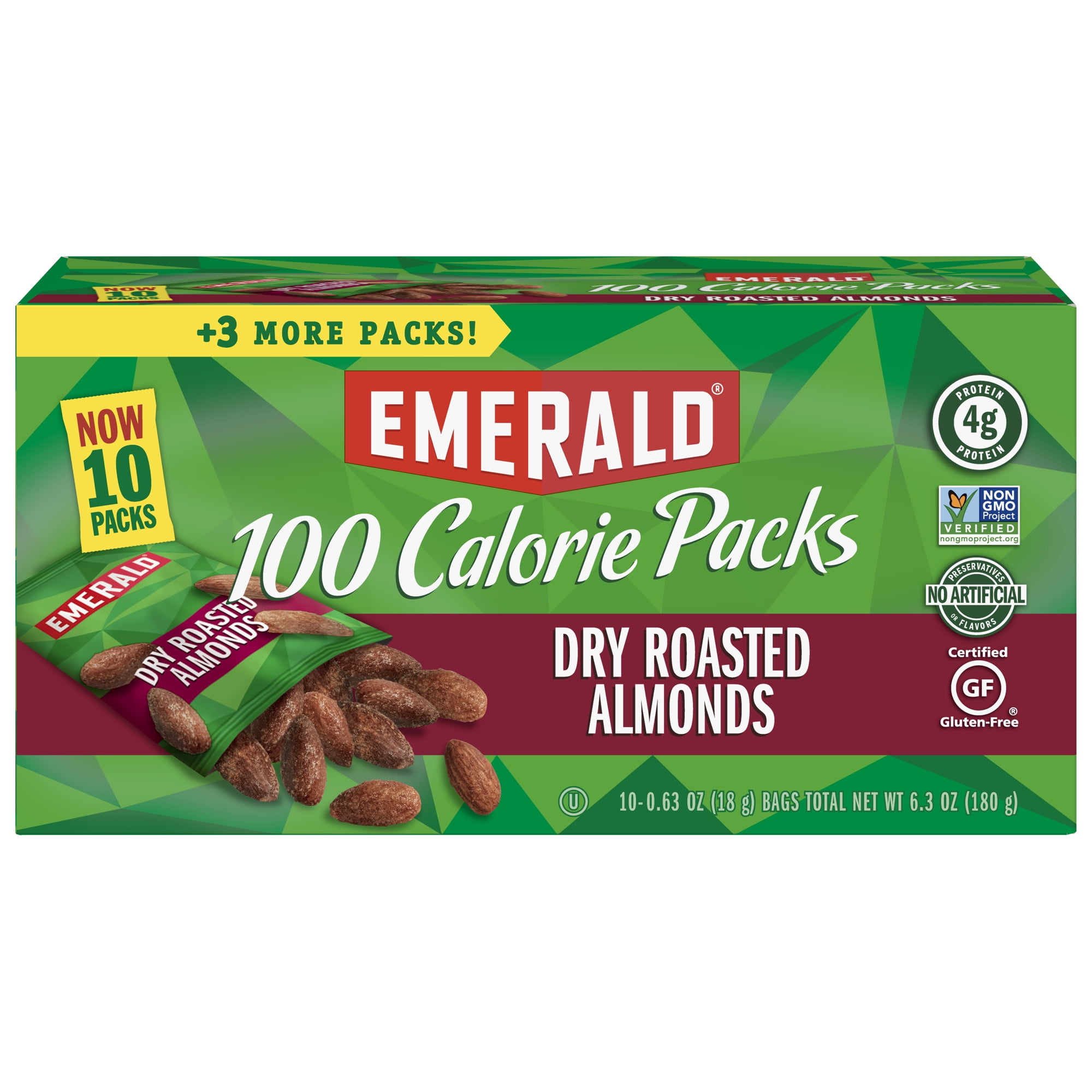 Emerald Nuts Dry Roasted Almonds, 100 Calorie Packs, 10 Ct