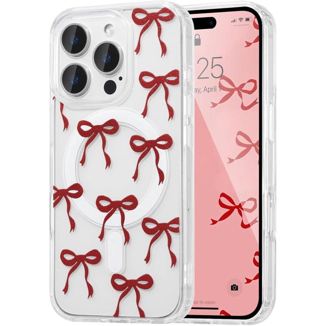 WWS-Magnetic pour iPhone 12 Pro Max Étui, Étui Nœud Compatible avec MagSafe, Ruban Clair Mince Sans Fil Couverture de Téléphone Esthétique Anti-Jaunissement Antichoc Protectrice pour Femmes Filles - Bourgogne