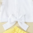 thumbnail image 5 of Odeerbi Toddler Girls Spring Fall Outfits Tulle Sleeve Shirt with Tiered Skirt Set College Style Solid Color V-neck Shirt Pleated Skirt Set Toddler Clothes Yellow, 5 of 6