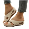 thumbnail image 1 of Women's Wedge Platform Sandals Comfortable Slip On Backless Slide Beach Sandal Open Toe Non Slip Work Shoes Beige Size 9, 1 of 5