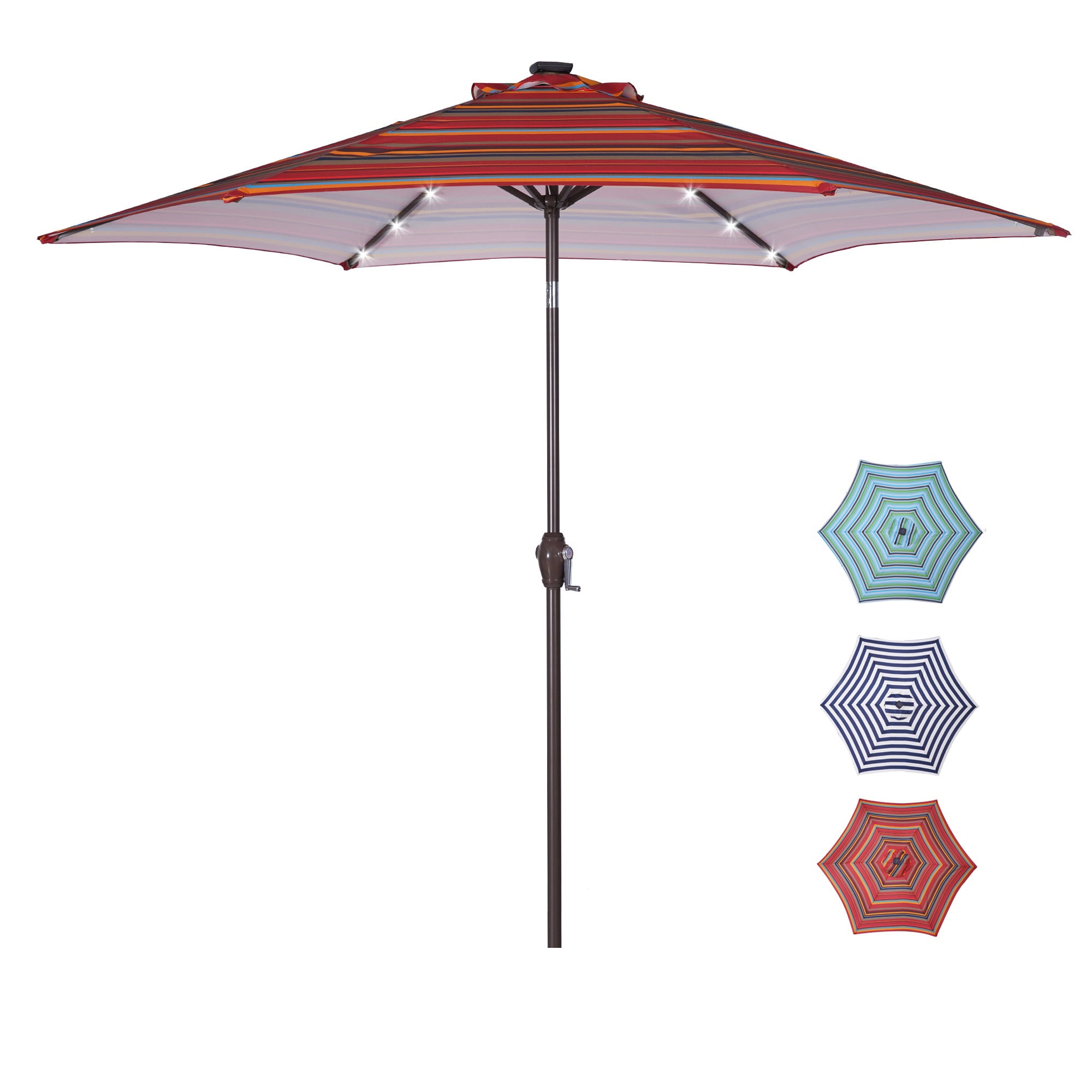 Private Jungle Outdoor Patio 8.7-Feet Market Table Umbrella with Push Button Tilt and Crank, Red Stripes With 24 LED Lights[Umbrella Base is not Included]