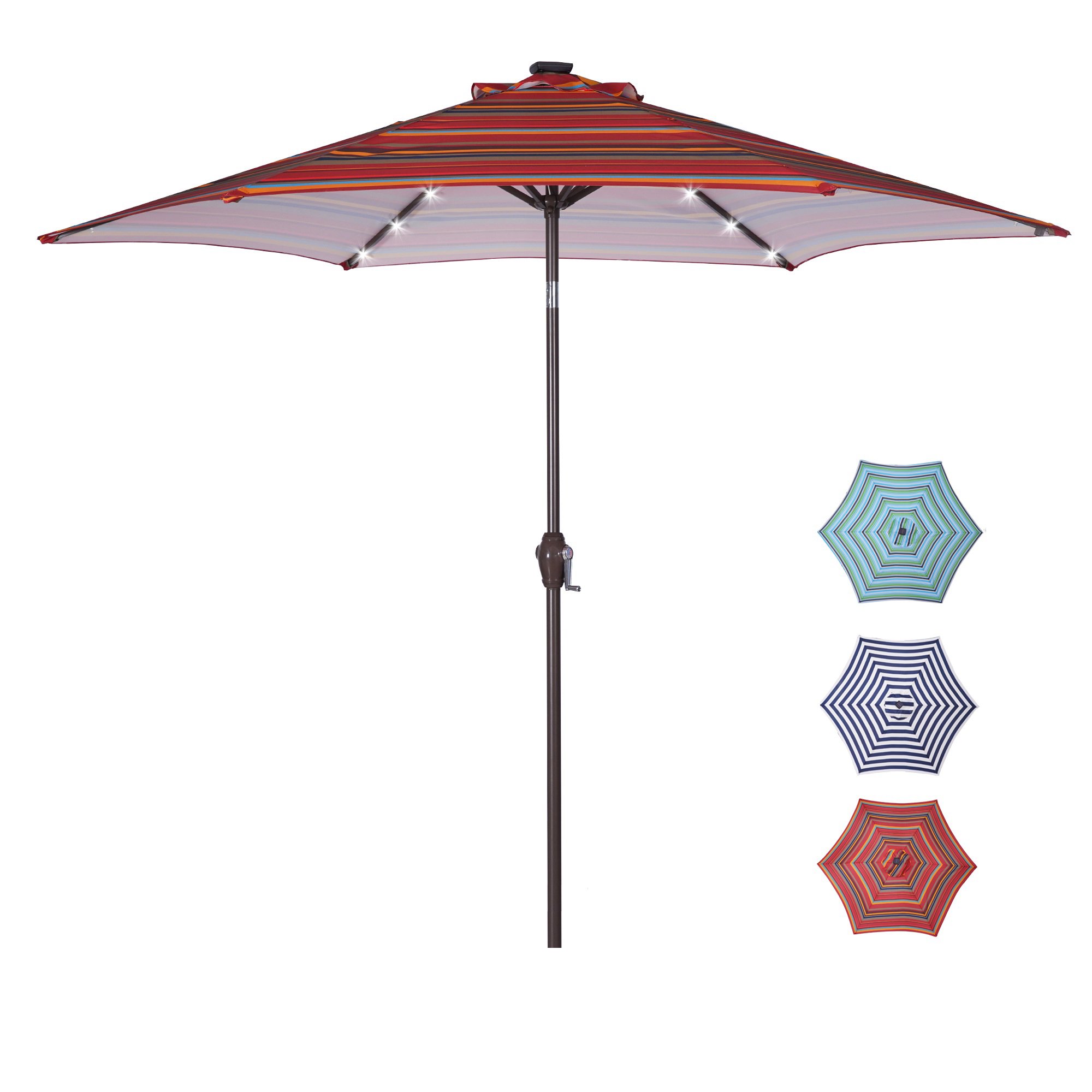 Outdoor Patio 8.7-Feet Solar Powered LED Lighted Patio Umbrella Market  Table Umbrella with Push Button Tilt and Crank, with 24 LED Lights[Umbrella  Base is not Included], for Garden, Red Striped - Walmart.com
