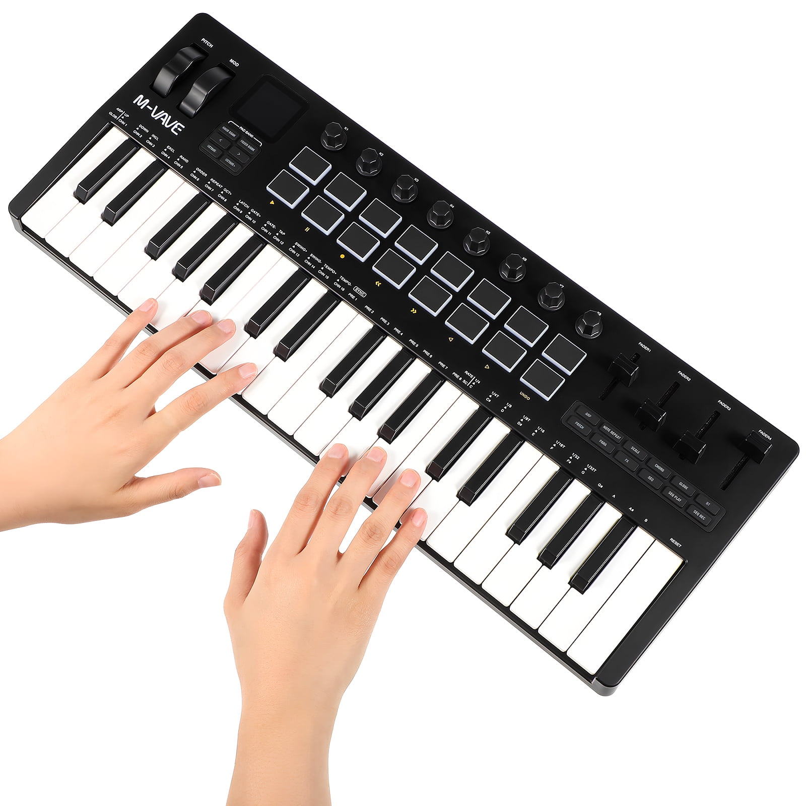 OFFIGAM 1Set MIDI Keyboard 37 Key Portable USB Controller with Backlit Pads Knobs Faders 18.00X7.11X1.97in
