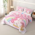 thumbnail image 3 of meiyoeat Magical Unicorn Castle Twin Quilt Set for Girls, Rainbow Princess Style Twin Coverlet Set, Pink White, 2 Pieces, 3 of 7