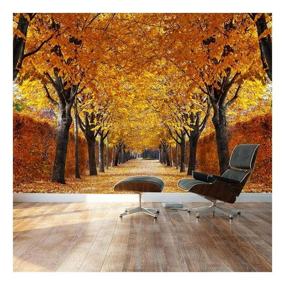 wall26 - Yellow leaved Trees line Autumn Lane - Landscape - Wall Mural, Removable Sticker, Home Decor - 100x144 inches