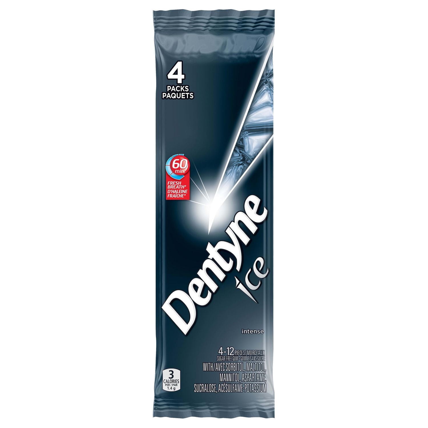 Dentyne Ice Intense, Sugar Free Gum, 4 Pack (12 pieces per pack), 48 count
