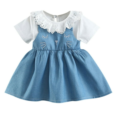 

Toddler Baby Girls Ruched Patchwork Denim Skirt Party Princess Dresses Clothes Casual Clothes For 12-18 Months