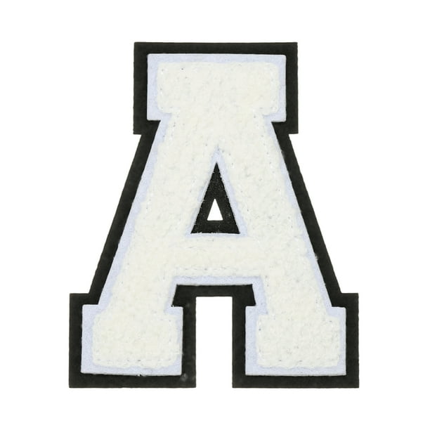 Parches de letras de chenille de 4", parches de iniciales de chenille blanca A-Z (letra A)