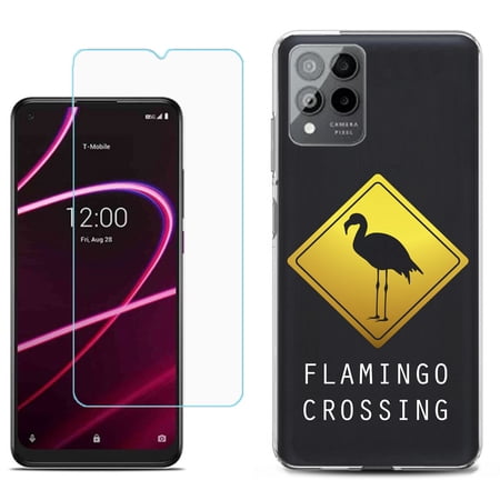 Slim-Fit Gel TPU Phone Case for T-Mobile Revvl 6 Pro 5G with Tempered Glass Screen Protector by OneToughShield ® - Flamingo