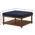 thumbnail image 2 of CQSXDA Square Upholstered Tufted Linen Ottoman Coffee Table with Durable Solid Wood Shelf for Style，Navy Blue, 2 of 5