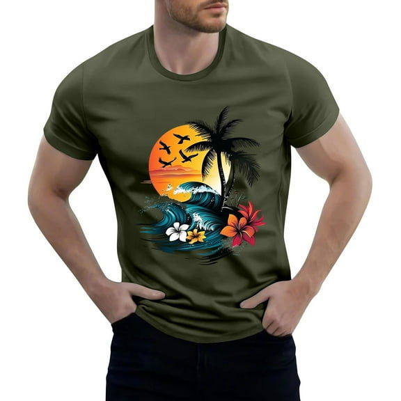 NAMTYQX Mens Shirts Casual Stylish Crewneck Lightweight Lounge Airoft Soft Patterns Plus Size Casual Short Sleeve Baggy Men's T-Shirts Army Green Size L