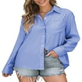 thumbnail image 4 of CHOK Blouse Tops pour Femmes Manches Longues Automne Rayé Imprimé Confortable Tops Chemises Décontractées Col Rabattu Léger Blouses avec Poches Bleu Ciel G, 4 of 4