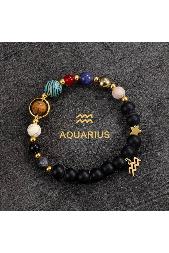 1pc Handmade Natural Stone Beaded Bracelet, Aries Taurus Gemini Leo Virgo Libra Scorpio Sagittarius Capricornus Aquarius Pisces Gifts for Women,L0566-Aquarius