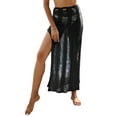 thumbnail image 1 of Sedceaty Women's Summer Long Beachwear Skirt Solid Color Side Split Hollow Knitted Skirts, 1 of 5