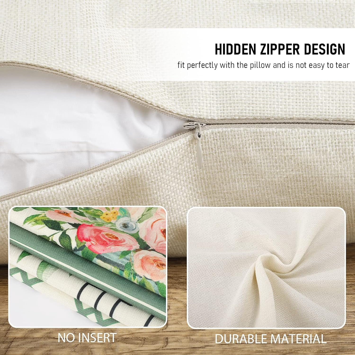 Spring Garden Pillow Covers (Set Of 4) – 20x20 Linen, Farmhouse Style, Hidden Zipper - View #6