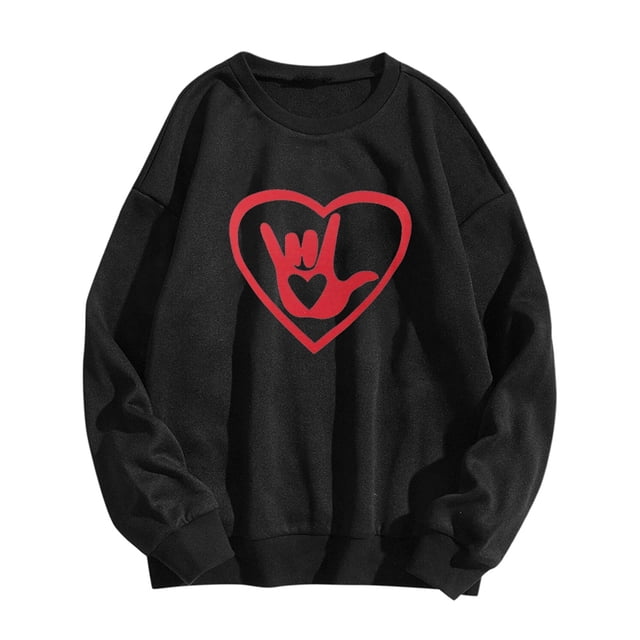 Gibobby Sudadera Mujer Moda Sudadera con capucha de manga larga con cuello redondo y camisa para correr con estampado de amor para parejas para mujer (Negro, M)