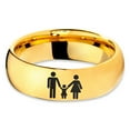 thumbnail image 2 of Tungsten Couple Family Child Holding Hands Band Ring 7mm Men Women Comfort Fit 18k Yellow Gold Dome Polished, 2 of 4