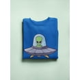 thumbnail image 3 of Green Alien With Ufo Design Sweatshirt Men - Men Sweatshirt, Royal Blue, Large, 3 of 4