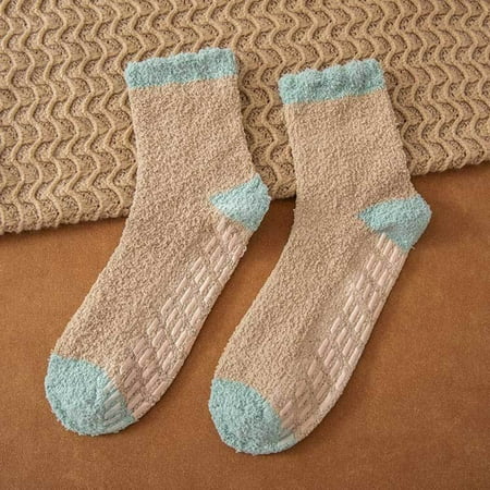 

YSEINBH Women Autumn And Winter Soild Color Coral Warm Thick Home Socks Stockings