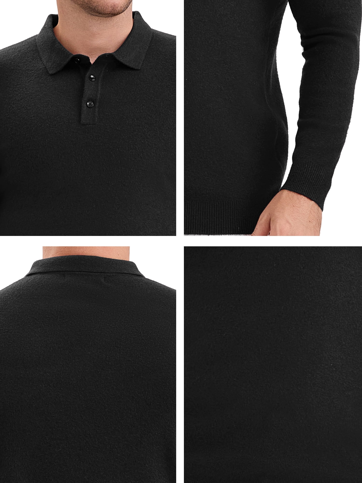 DARING DIVA Men's Long Sleeve Pullover Business Knitted Polo Shirt XL Black