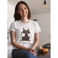 thumbnail image 2 of Cute Black Cat With Green Eyes Medium Front Graphic Women White T-Shirt, Female x-Large, 2 of 4