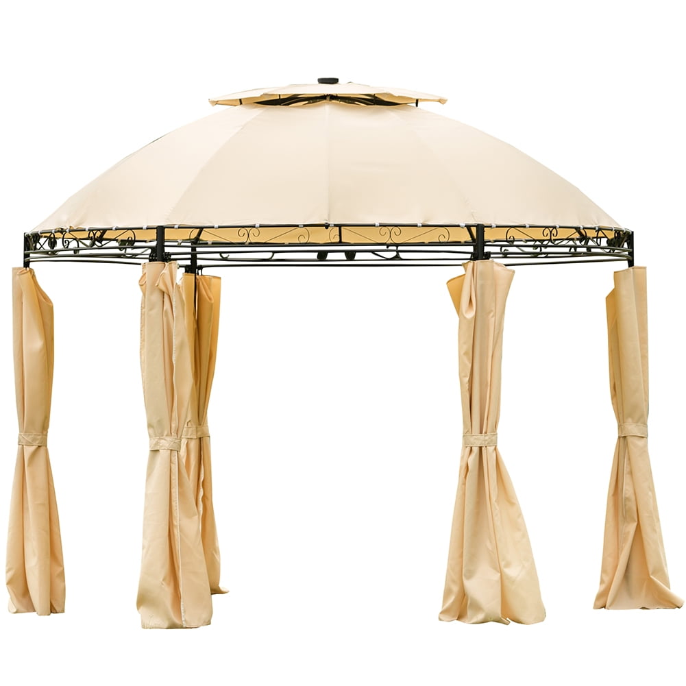 Lowestbest Outdoor Canopy, Round Soft Roof Pavilion with Detachable Curtains, Khaki Lowestbest Outdoor Canopy, Round Soft Roof Pavilion with Detachable Curtains, Khaki