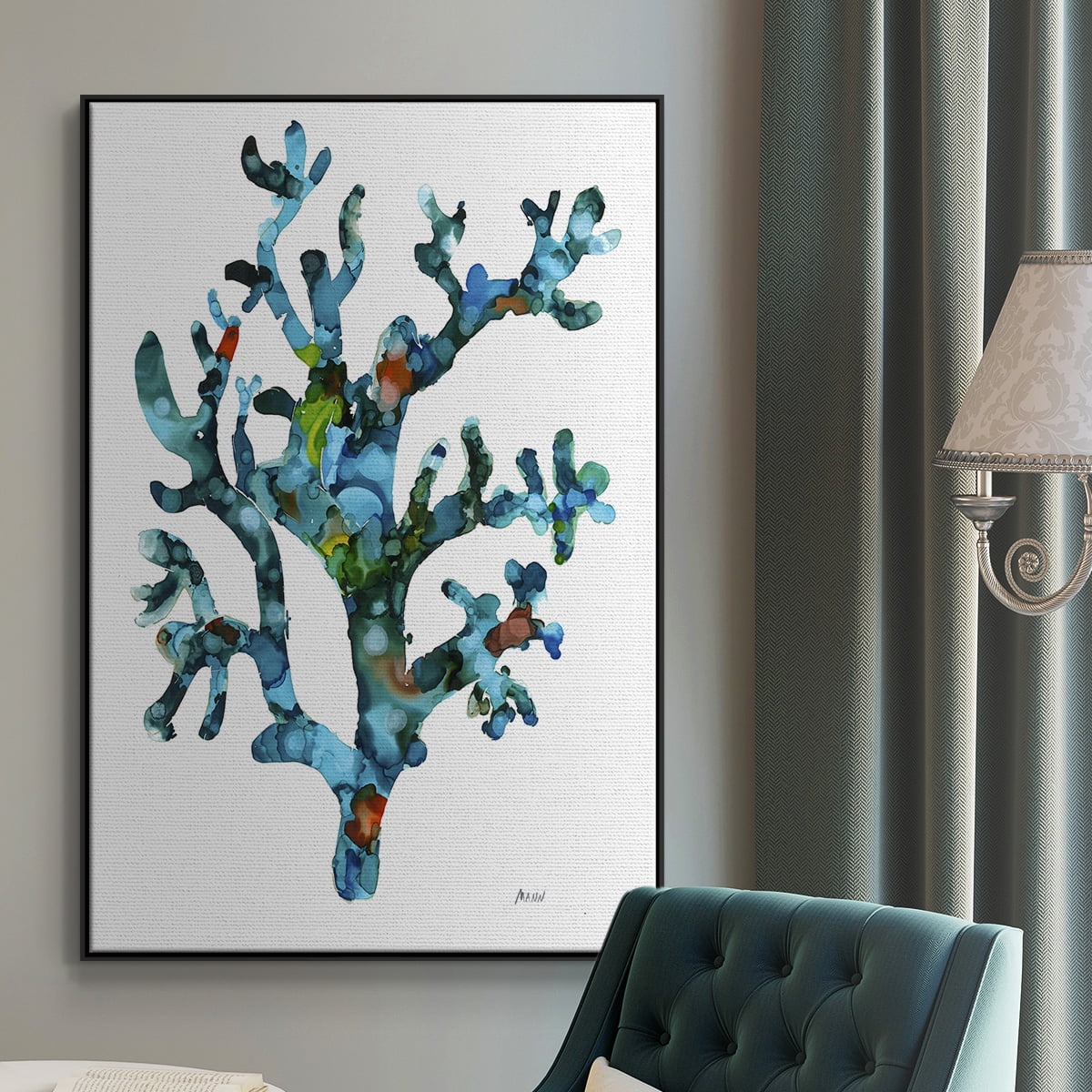 Sea Coral I Framed Premium Gallery Wrapped Canvas - Ready to Hang - 17 x 25 - Black Floating Frame