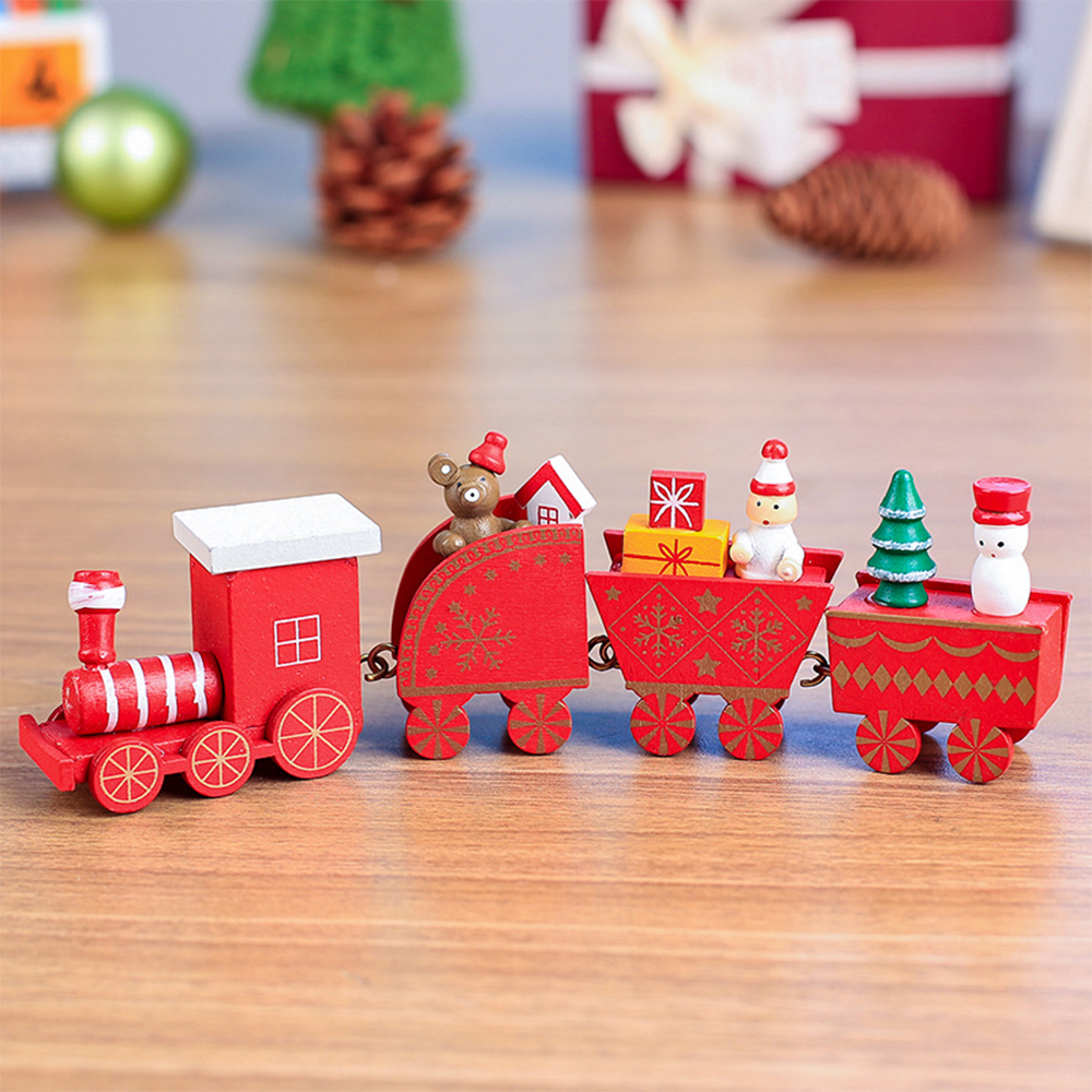 Christmas Train Painted Wooden Christmas Decoration Kid Toys Gift