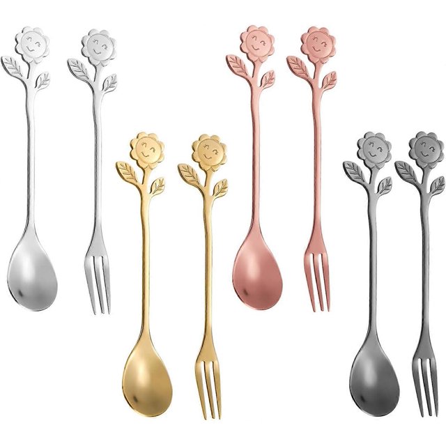 Sunflower Smiley Faces Cutlery Sets Stainless Steel Tablewares Sets for Dessert and Coffee
