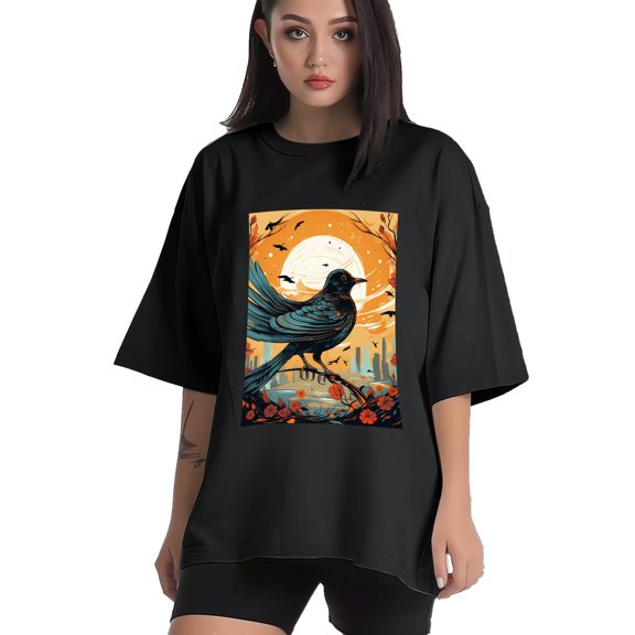Plus Size Shirt for Women Black Tops for Women Short Sleeves Shirt for Women Ohio Bird T Shirt Crewneck Shirt for Women XS